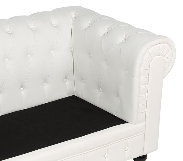 Chesterfield pohovka krémová biela látkové čalúnenie 3-miestna nohy z tmavého dreva vintage moderný štýl obývacia izba