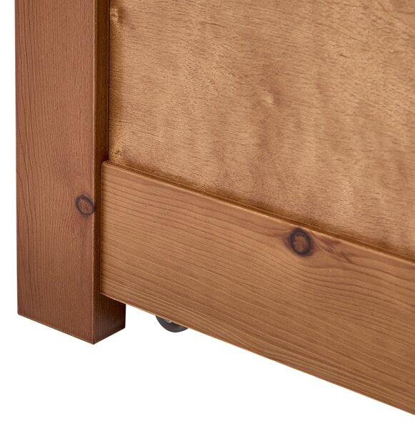 Posteľ hnedá borovicové drevo MDF 90 x 200 cm s čelom 2 zásuvky minimalistický štýl spálňa