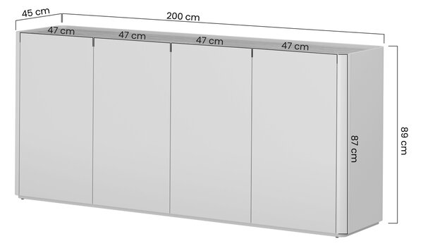 Komoda Elivo 200 cm štvordverová - eukalyptus / dub baltic dune
