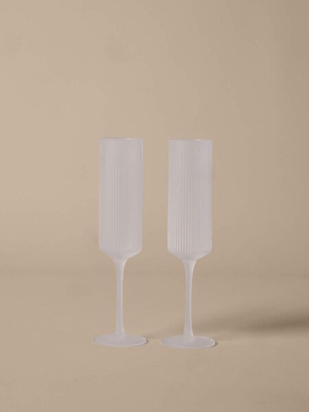 Ferm Living Poháre na šampanské Ripple Flutes set 2 ks, frosted