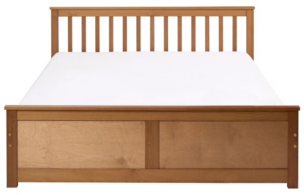 Posteľ hnedá borovicové drevo MDF 160 x 200 cm s čelom minimalistický štýl spálňa
