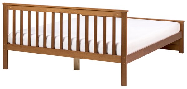 Posteľ hnedá borovicové drevo MDF 160 x 200 cm s čelom minimalistický štýl spálňa
