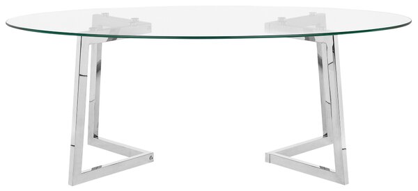 Konferenčný stolík strieborný oválna sklenená doska 120 x 60 cm kovové nohy moderný