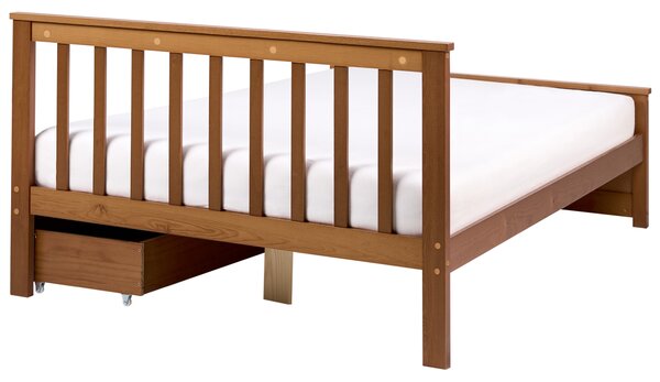 Posteľ hnedá borovicové drevo MDF 120 x 200 cm s čelom 2 zásuvky minimalistický štýl spálňa