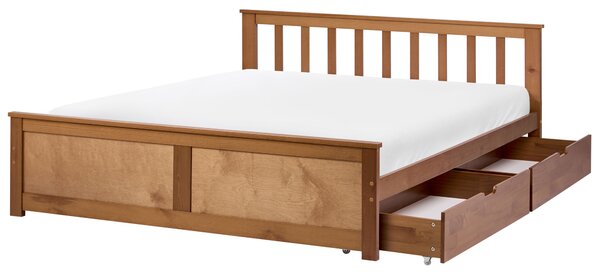 Posteľ hnedá borovicové drevo MDF 120 x 200 cm s čelom 2 zásuvky minimalistický štýl spálňa