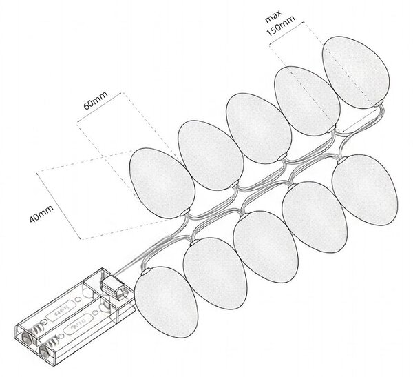 LED svetelná reťaz Eggs, 1,6 m, biela
