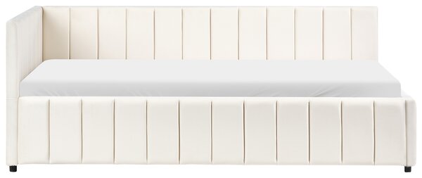 Posteľ krémová biela zamatová čalúnený rám postele 90 x 200 cm drevený lamelový rošt drevené nohy