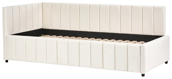 Posteľ krémová biela zamatová čalúnený rám postele 90 x 200 cm drevený lamelový rošt drevené nohy