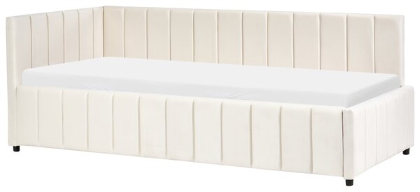 Posteľ krémová biela zamatová čalúnený rám postele 90 x 200 cm drevený lamelový rošt drevené nohy