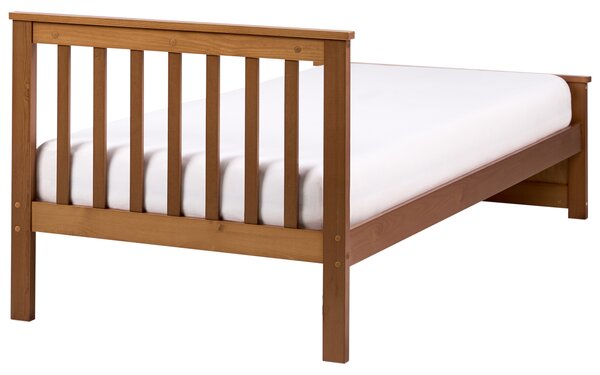Posteľ hnedá borovicové drevo MDF 90 x 200 cm s čelom minimalistický štýl spálňa