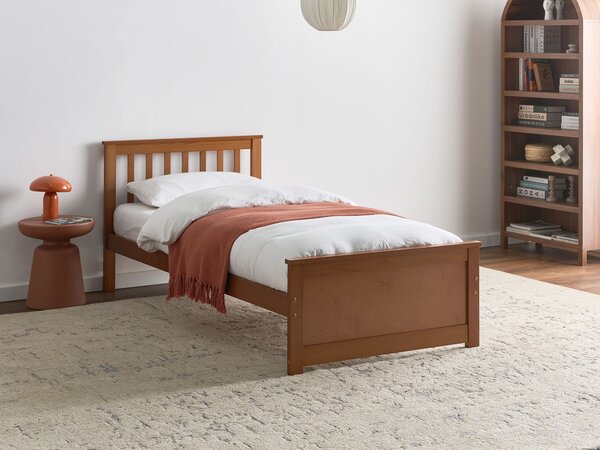 Posteľ hnedá borovicové drevo MDF 90 x 200 cm s čelom minimalistický štýl spálňa