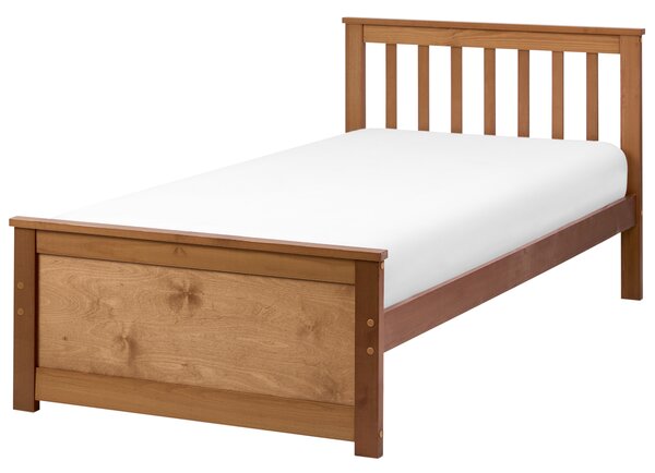 Posteľ hnedá borovicové drevo MDF 90 x 200 cm s čelom minimalistický štýl spálňa