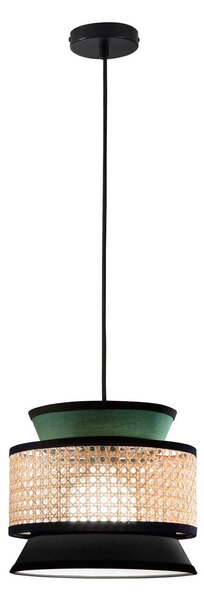 Svietidlo Gazebo, zelená/čierna/prírodná, Ø 26 cm, látka/rattan, Zelená, Obývacia izba / jedáleň, Textil / látka / hodváb, Závesné svietidlo
