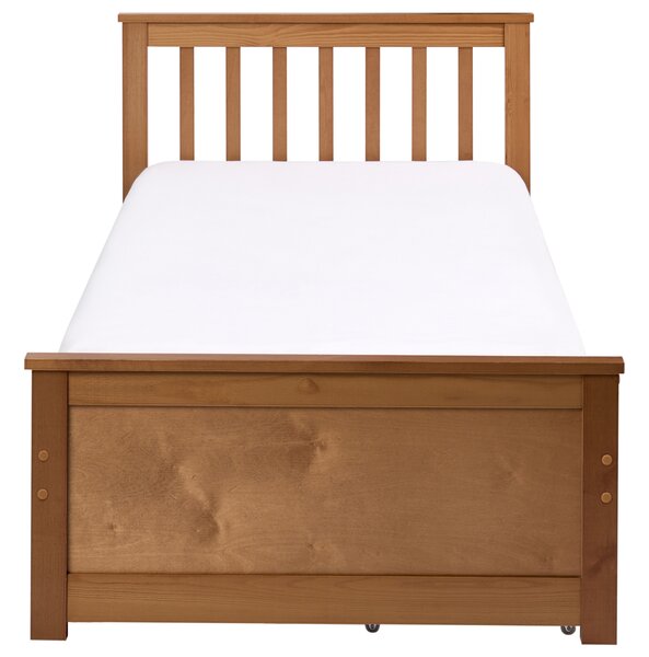 Posteľ hnedá borovicové drevo MDF 90 x 200 cm s čelom 2 zásuvky minimalistický štýl spálňa