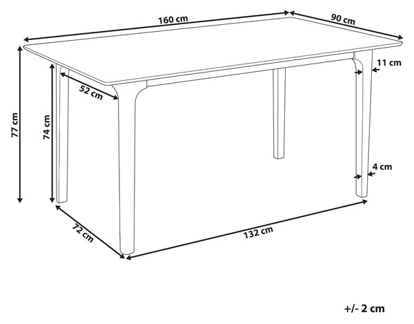 Jedálenský stôl svetlý jaseň MDF 160 x 90 cm jaseňová dýhovaná vrchná doska moderný dizajn kuchynský stôl