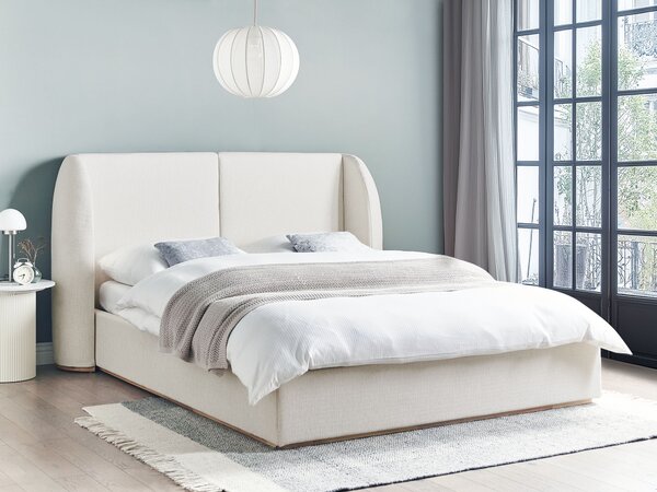 Posteľ s úložným priestorom krémová biela látkové čalúnenie polyester 160 x 200 cm s čelom moderný štýl spálňa