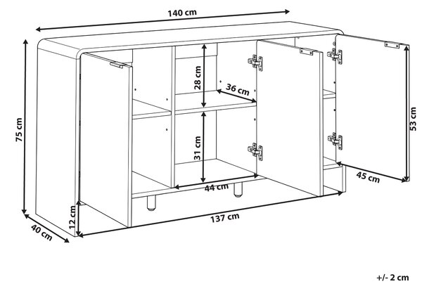 3-dverová komoda kašmírová svetlobéžová MDF skrinka kovové nohy moderný dizajn spálňa obývacia izba