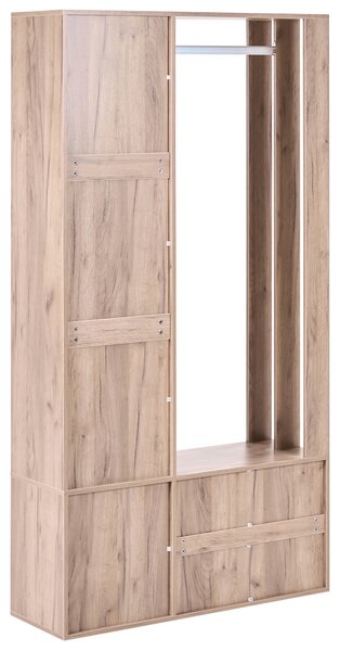 Skriňa na chodbu svetlohnedá drevotrieska 100 x 35 x 190 cm vešiak na kabáty skrinka na topánky zrkadlové dvere moderná predsieň