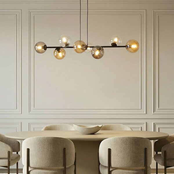 EMIBIG LIGHTING Závesné svietidlo Glassy, 8-pl., čierne, grafit/jantar/čisté sklo, Čierna, Obývacia izba / jedáleň, Sklo, Moderný, Závesné svietidlo