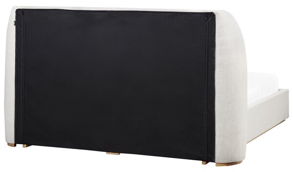 Posteľ s úložným priestorom krémová biela látkové čalúnenie polyester 160 x 200 cm s čelom moderný štýl spálňa