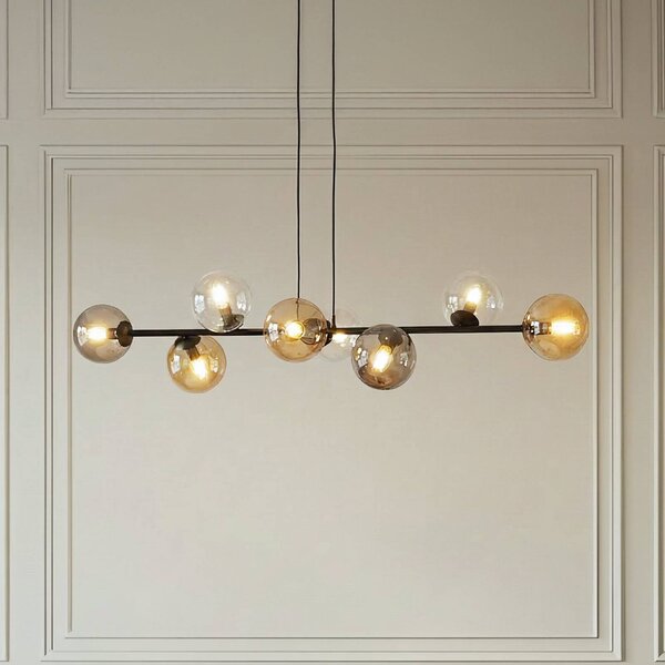 EMIBIG LIGHTING Závesné svietidlo Glassy, 8-pl., čierne, grafit/jantar/čisté sklo, Čierna, Obývacia izba / jedáleň, Sklo, Moderný, Závesné svietidlo