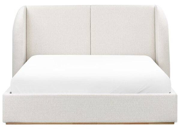 Posteľ s úložným priestorom krémová biela látkové čalúnenie polyester 160 x 200 cm s čelom moderný štýl spálňa