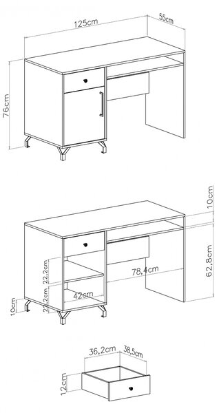 Detský písací stôl Anders 125 cm so zásuvkou - biely