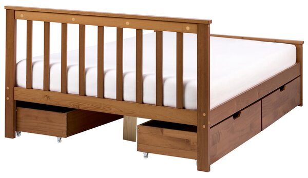 Posteľ hnedá borovicové drevo MDF 120 x 200 cm s čelom 4 zásuvky minimalistický štýl spálňa