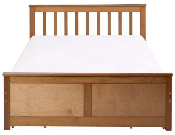 Posteľ hnedá borovicové drevo MDF 120 x 200 cm s čelom 4 zásuvky minimalistický štýl spálňa