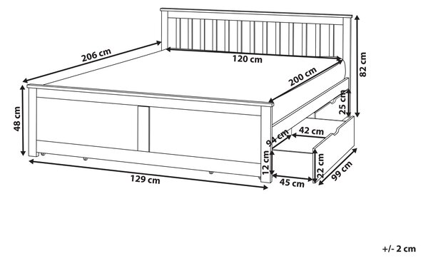 Posteľ hnedá borovicové drevo MDF 120 x 200 cm s čelom 4 zásuvky minimalistický štýl spálňa