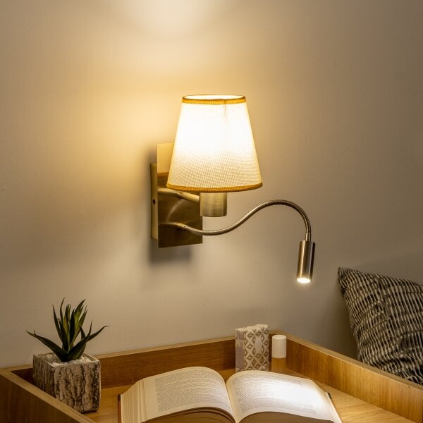 Brilagi - LED Nástenná lampa NUBILA 1xE27/25W/230V+LED/3W mosadz/svetlohnedá