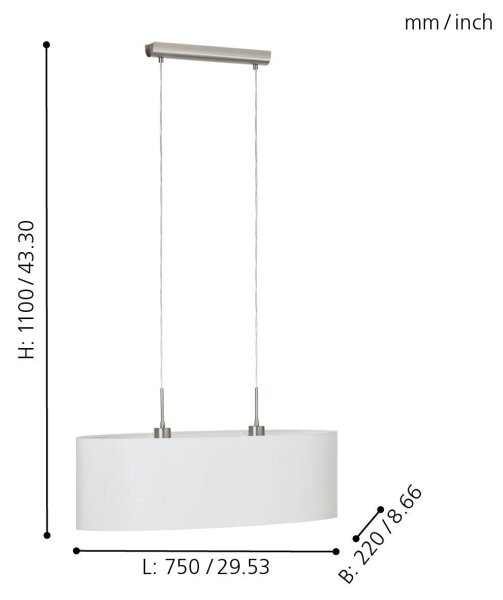 Eglo 31579 - Luster na lanku PASTERI 2xE27/60W/230V