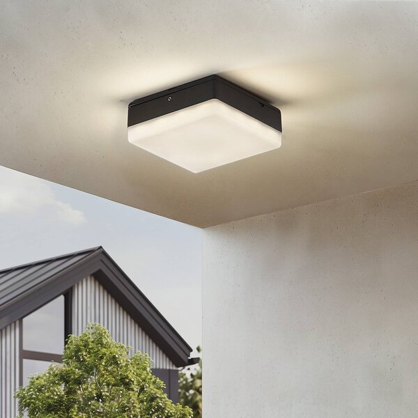 Lucande Stropné svietidlo LED Thilo, 16 cm, antracit, senzor, IP54, Plast, Moderný, Stropné svetlo