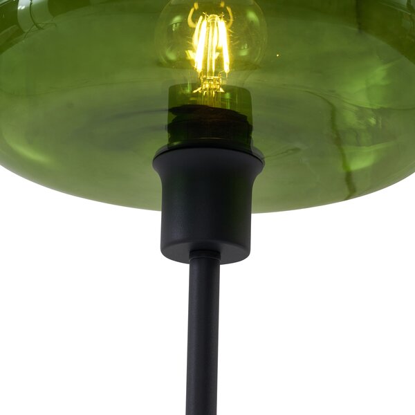 Retro stojacia lampa čierna so zeleným sklom - Bizle