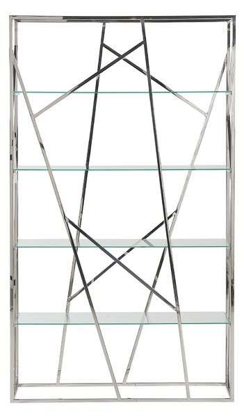 Regál strieborná nerezová oceľ bezpečnostné sklo 175 x 100 x 30 cm Moderné strieborné sklenené police rám z nerezovej ocele očarujúce obývačka