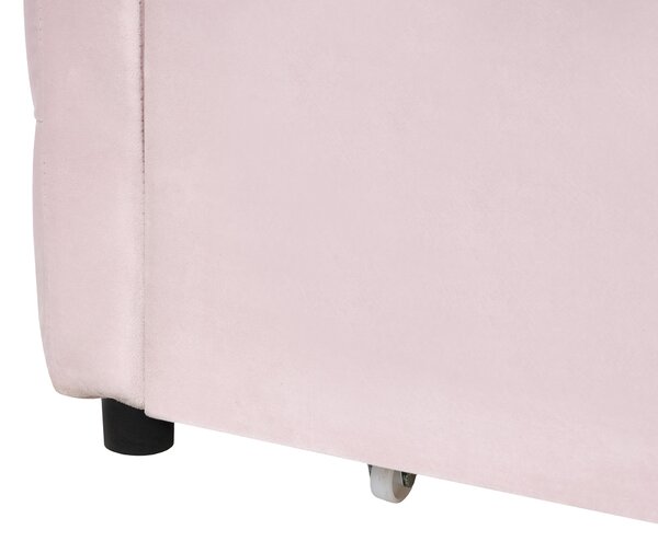 Posteľ pastelová ružová zamatové čalúnenie jednolôžko 90 x 200 cm lamelový rošt zásuvky úložný priestor moderný štýl