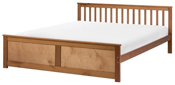 Posteľ hnedá borovicové drevo MDF 180 x 200 cm s čelom minimalistický štýl spálňa