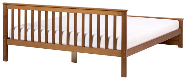 Posteľ hnedá borovicové drevo MDF 180 x 200 cm s čelom minimalistický štýl spálňa
