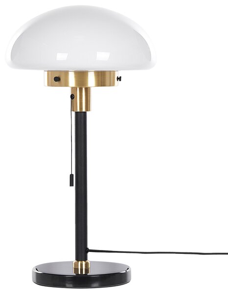 Stolná lampa čierna biela zlatá sklo železo 55 cm pologuľovité tienidlo nočná lampa retro štýl spálňa