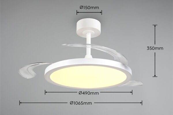 TRIO Reality R64452131 KASFJORD Stropné svietidlo s ventilátorom D1060mm SMD LED 34W/3900lm 2700-6500K biela, diaľkový ovládač