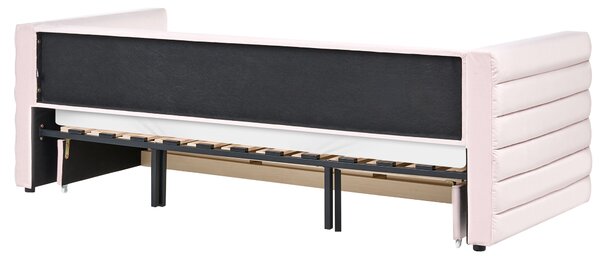 Rozkladacia posteľ ružová zamatová čalúnený rám postele so zásuvkami 90 x 200 cm glamour štýl