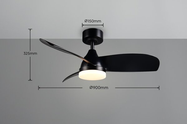TRIO Reality R62732132 HELSINKI Stropný ventilátor s osvetlením D900mm SMD LED 20W/2500lm 2700-6000K čierna, diaľkový ovládač