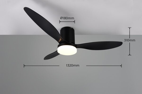 TRIO Reality R64202132 GÖTEBORG Stropný ventilátor s osvetlením D1320mm SMD LED 20W/2500lm 2700-6000K čierna, diaľkový ovládač