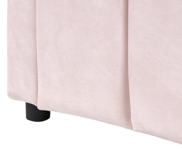 Posteľ pastelová ružová zamatová čalúnený rám postele 90 x 200 cm drevený lamelový rošt drevené nohy