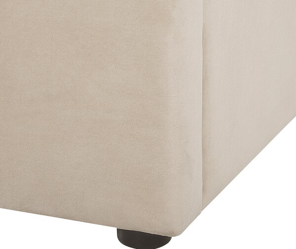 Posteľ s úložným priestorom béžová zamatové čalúnenie 160 x 200 cm prešívané čelo lamelový rošt glamour dizajn