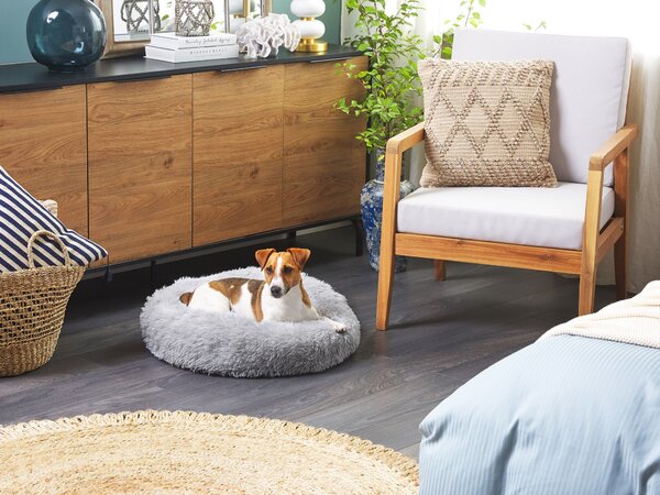 Posteľ pre psa svetlosivý polyester 60 x 60 cm okrúhly pelech pre psa a mačku obývacia izba spálňa