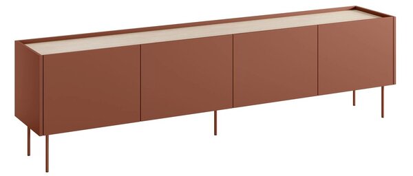 TV skrinka Desin 220 cm na kovových nohách - ceramic red / dub nagano