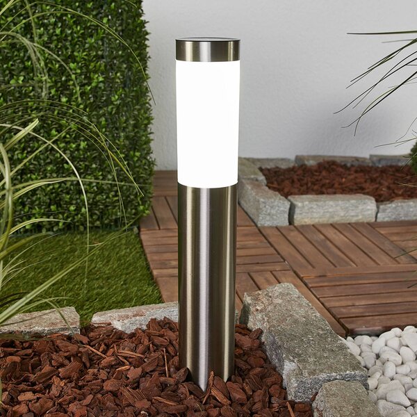 Lindby LED solárna lampa Aleeza, 61 cm, nerezová oceľ, zemný kolík, Hliník / sivá / zinok, Nehrdzavejúca oceľ, Moderný, Solárne svietidlá
