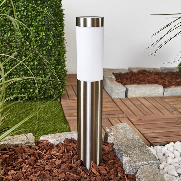 Lindby LED solárna lampa Aleeza, 61 cm, nerezová oceľ, zemný kolík, Hliník / sivá / zinok, Nehrdzavejúca oceľ, Moderný, Solárne svietidlá
