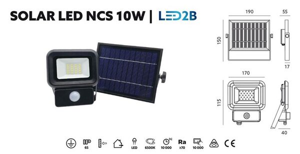 Solárny LED reflektor s detektorom pohybu, 10W, 6500K